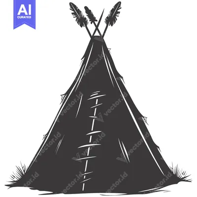 Black and White Silhouette of a Native American Teepee