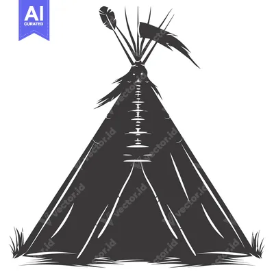 A Silhouetted Native American Teepee with Feathers