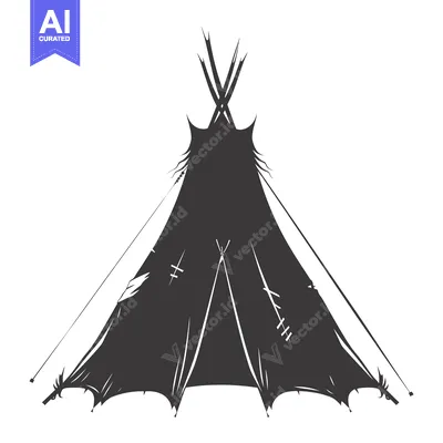 Aset desain premium: Black and White Silhouette of a Tepee with Patchwork Detail