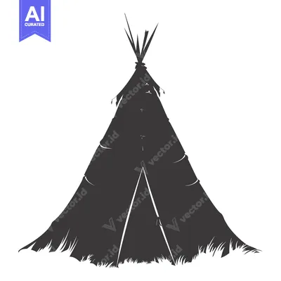 Aset desain premium: Black and White Silhouette of a Native American Teepee Tent
