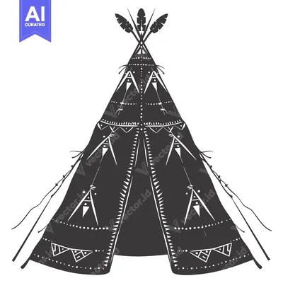 Aset desain premium: Black and White Illustration of a Teepee with Geometric Designs