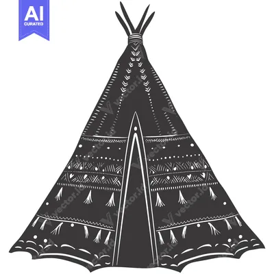 Premium design asset: Black and white illustration of a teepee with geometric patterns