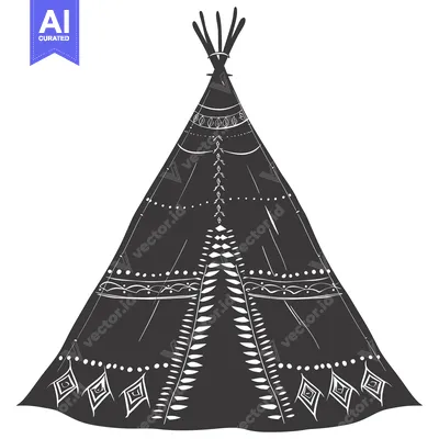 Premium design asset: Black and White Illustration of a Teepee with Tribal Design