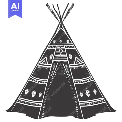 Aset premium populer: Black and White Illustration of a Decorated Teepee