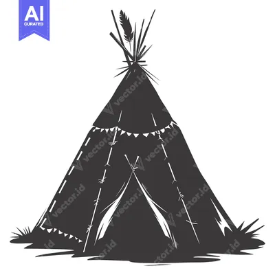 Black and White Silhouette of a Traditional Native American Teepee