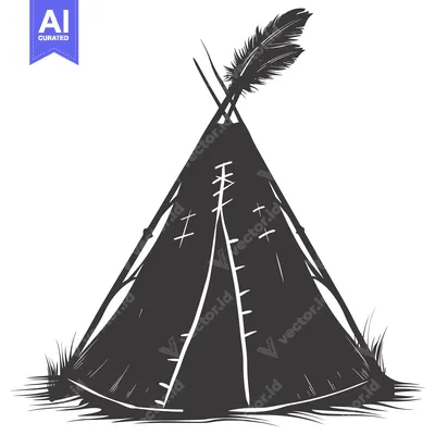 Black and White Silhouette of a Native American Teepee