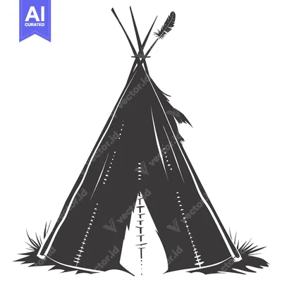 Black and White Illustration of a Native American Teepee