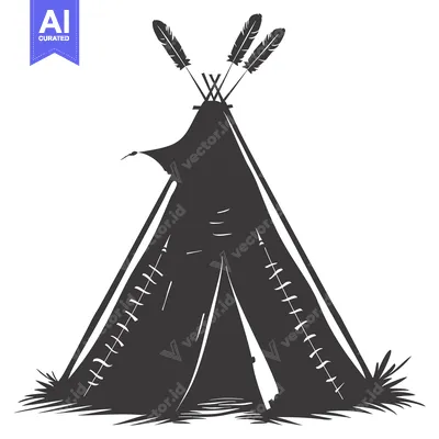 Aset premium populer: Black and white silhouette of a teepee with three feathers