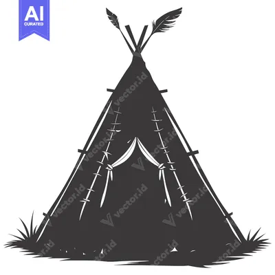 Aset premium populer: A Black and White Silhouette of a Native American Teepee