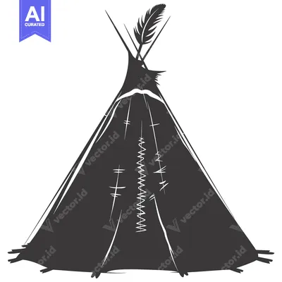 Aset desain premium: Silhouette of a Native American Teepee with a Feather