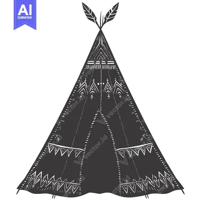 Aset premium populer: Black and White Illustration of a Native American Teepee with Feathers