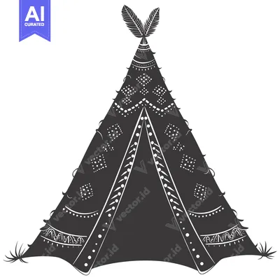 Premium design asset: Black and White Silhouette of a Decorated Teepee