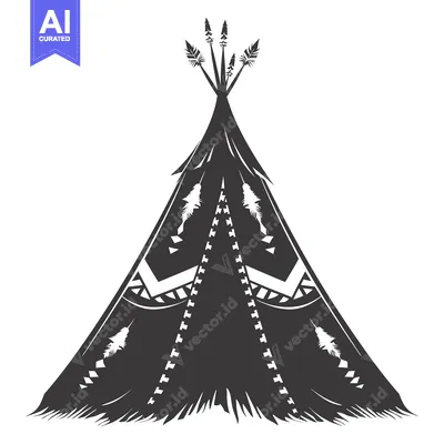 Black and White Illustration of a Native American Teepee