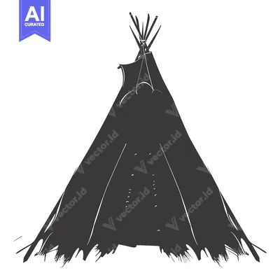 Aset desain premium: Black and White Illustration of a Teepee Tent