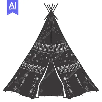 Premium design asset: Black and White Illustration of a Teepee with White Tribal Patterns