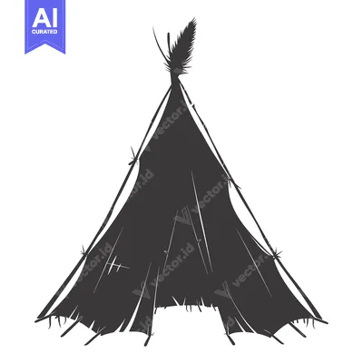 Aset desain premium: A Silhouette of a Traditional Teepee with a Feather on Top