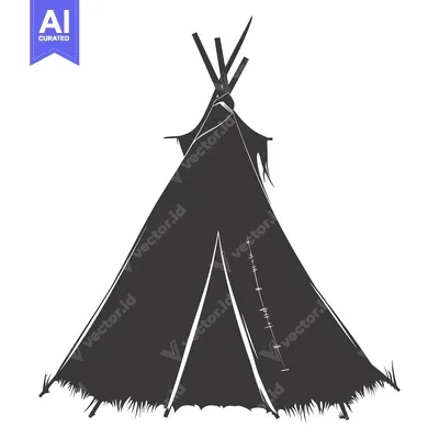 Aset desain premium: A Black and White Silhouette of a Native American Teepee