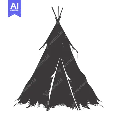 Aset desain premium: A Black and White Silhouette of a Traditional Teepee