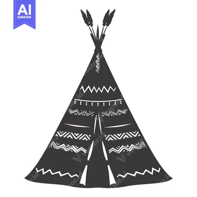 Black and White Silhouette of a Teepee with Geometric Patterns