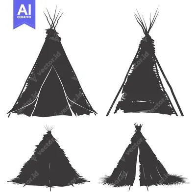 Four Silhouettes of Native American Teepees