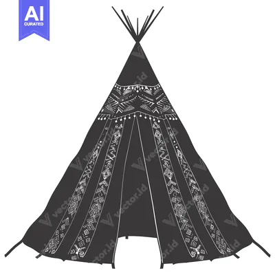 Aset premium populer: Black and White Illustrated Teepee with Geometric Designs