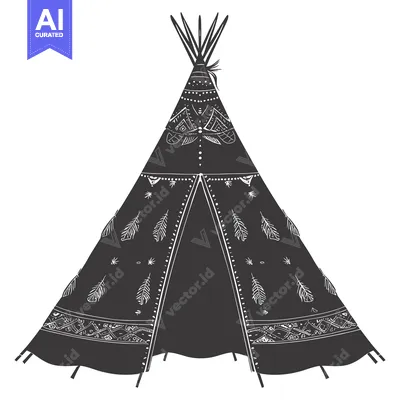 Aset desain premium: Black and White Illustration of a Decorated Teepee Tent