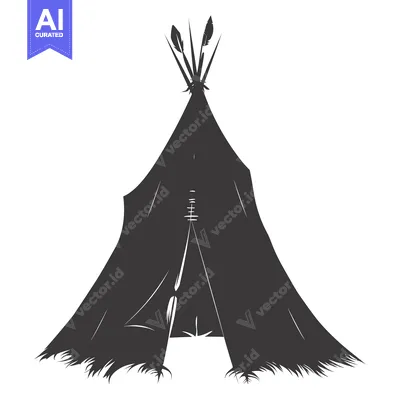 Aset desain premium: Black and White Silhouette of a Native American Teepee