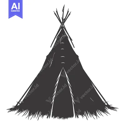 Aset desain premium: A black and white silhouette of a teepee