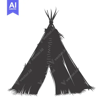 Aset desain premium: A Silhouette of a Traditional Native American Teepee