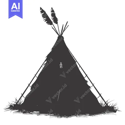 Aset premium populer: Black and White Silhouette of a Teepee Tent with Feathers