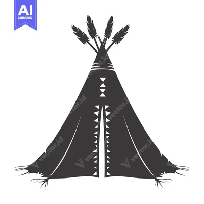 Black and White Silhouette of a Native American Teepee