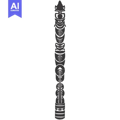Aset desain premium: Stylized Totem Pole with Geometric Patterns and Faces