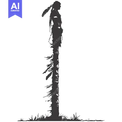 Aset desain premium: Silhouette of a Native American man with feathers standing tall