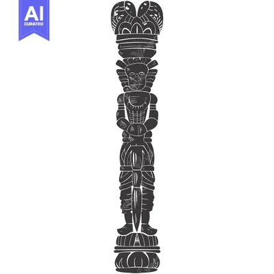 Aset desain premium: Stylized Black and White Illustration of an Ancient Stone Statue of a