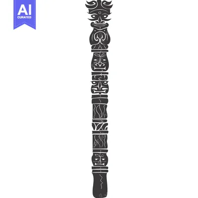 Aset premium populer: A Tall Totem Pole with Carved Faces and Designs