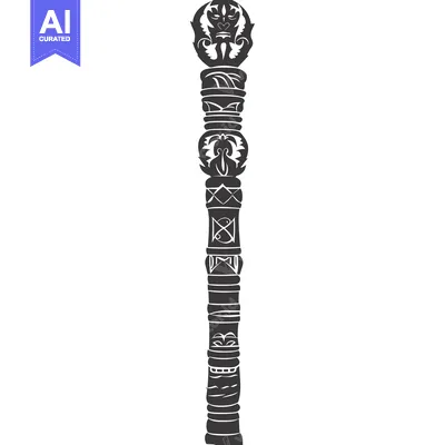 Aset desain premium: Ornate Carved Wooden Totem Pole with a Face at the Top