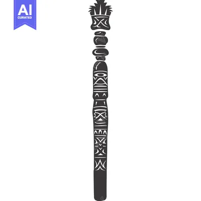 Premium design asset: A Tall Totem Pole with Intricate Carvings and a Feathered Top