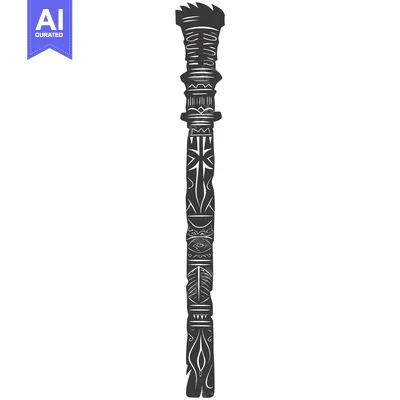 Aset desain premium: Ornate Carved Wooden Totem Pole with Geometric Designs