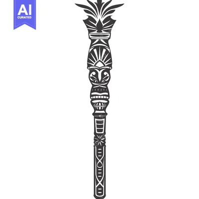 Ornate Black and White Tiki Totem Pole with Detailed Carvings