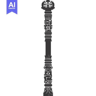 Aset desain premium: Ornate Black and White Pillar with Intricate Carvings