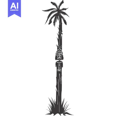 Aset desain premium: Carved Totem Pole with Palm Tree Silhouette