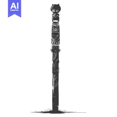 Aset premium populer: Carved Totem Pole with Multiple Faces and Geometric Designs