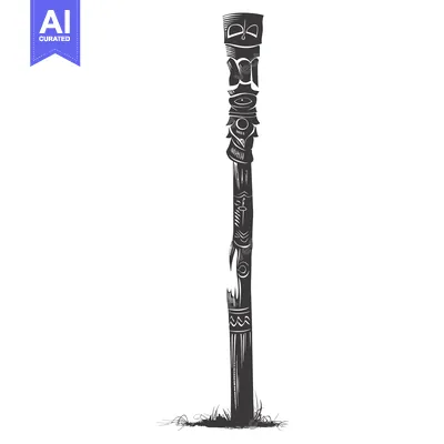 Aset desain premium: Carved Totem Pole with Abstract Designs