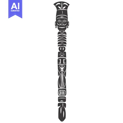 Aset desain premium: Black and White Stylized Totem Pole with Human Face