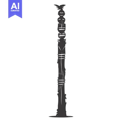Aset desain premium: A Tall Totem Pole with Carved Faces and a Bird on Top