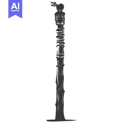 Premium design asset: A Tall, Ornate Totem Pole with Carvings and a Leaf Design at the Top