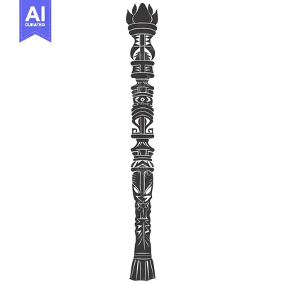 Premium design asset: Ornate Carved Totem Pole with a Flame-Like Top