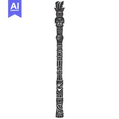 Premium design asset: Ornate Carved Totem Pole with a Face and Feathers