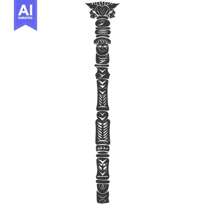 Aset desain premium: Ornate Totem Pole with Geometric and Facial Designs