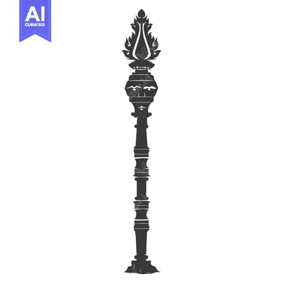 Aset desain premium: Ornate Black and White Silhouetted Ceremonial Staff